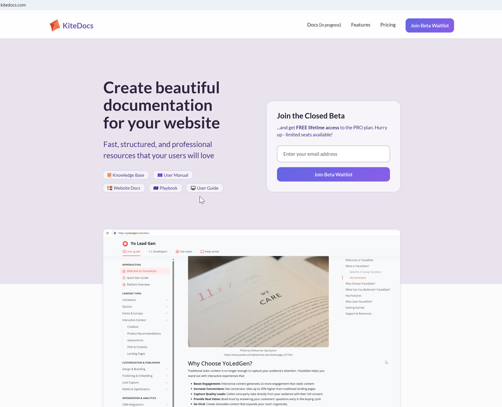 KiteDocs.com First version of landing page